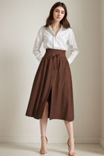 Load image into Gallery viewer, Women&#39;s linen Brown flared skirt C4295
