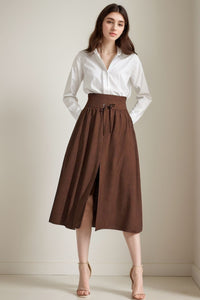 Women's linen Brown flared skirt C4295