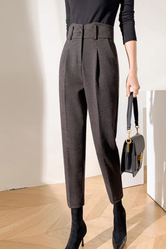 High waist long wool pants women C4643