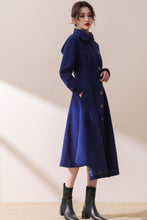 Load image into Gallery viewer, Asymmetric Hooded wool jacket coat In Blue C1780
