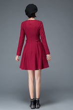 Load image into Gallery viewer, Vintage inspired burgundy short winter wool dress C1200
