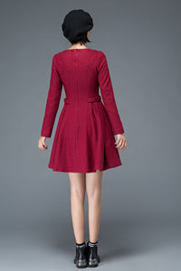 Vintage inspired burgundy short winter wool dress C1200