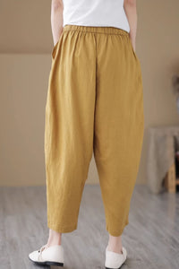 Loose fitting wide leg linen pants women C4440