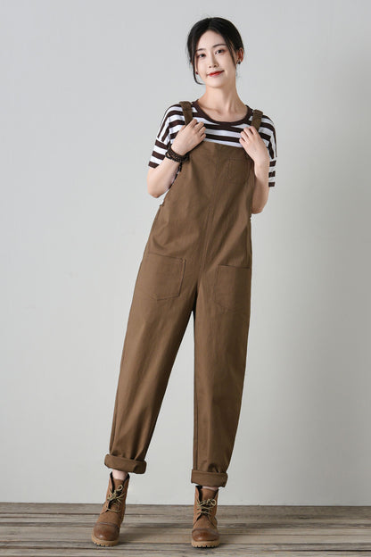 Women's brown cotton overalls C4702