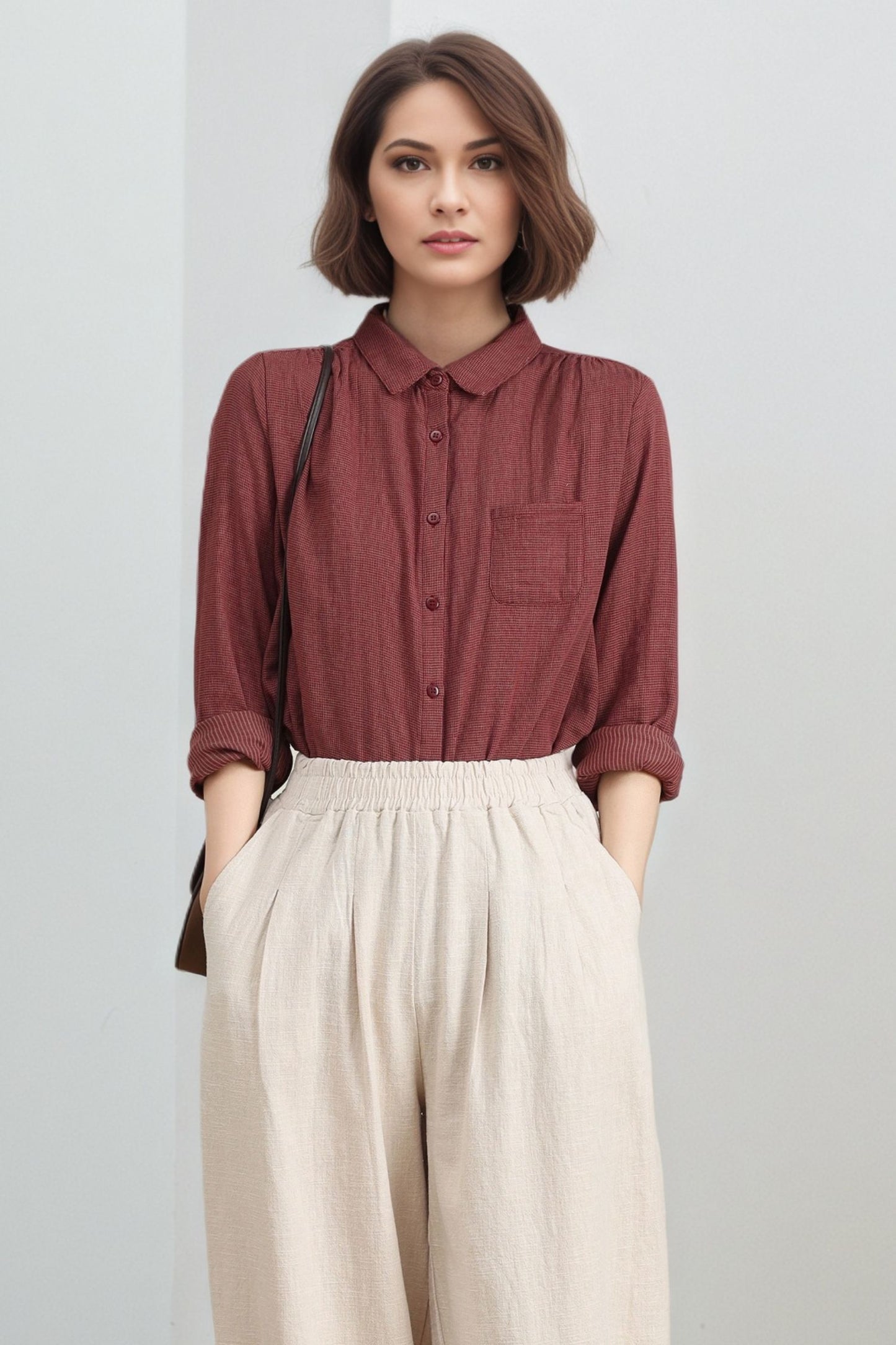 Loose fit plaid cotton blouse for women C5317