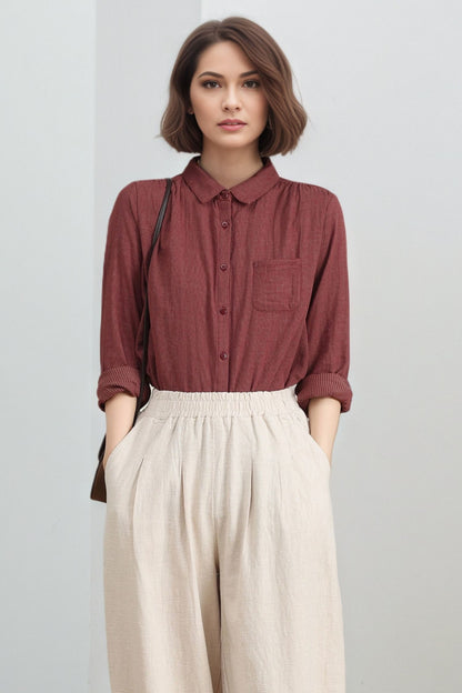 Loose fit plaid cotton blouse for women C5317