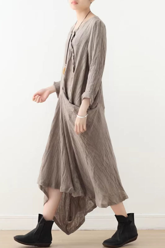 Irregular loose fitting long linen dress women C5424