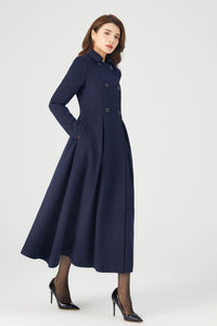 Navy Blue Double Breasted Coat C3684