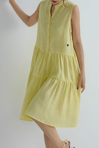 Loose fitting yellow summer shirt dress C5065