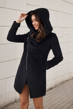 Load image into Gallery viewer, Black Hooded Asymmetrical Wool Coat C4323
