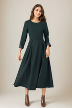 Load image into Gallery viewer, Womens Winter Green Midi Wool Dress C4325
