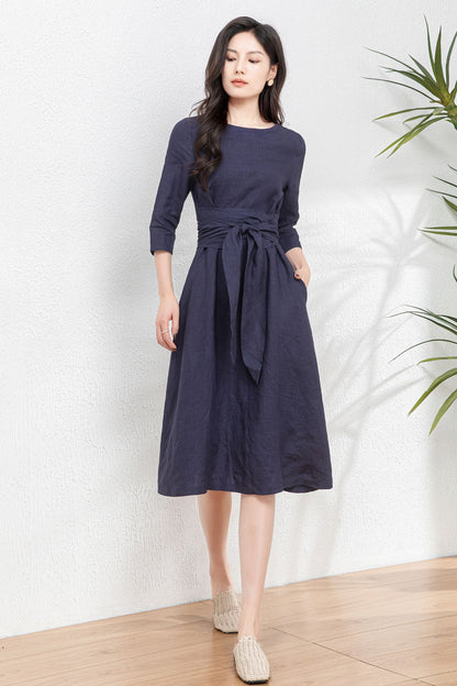 Women's Linen Dress with belted c4760