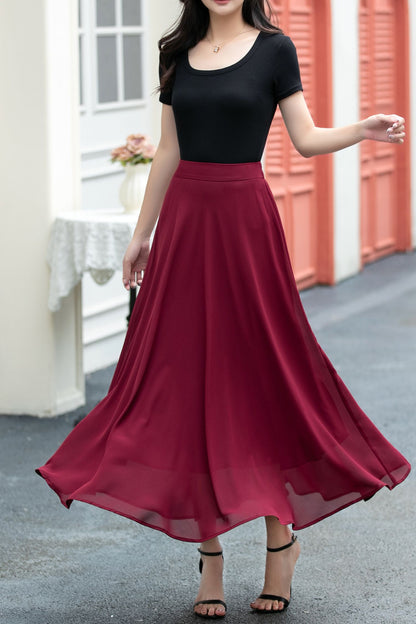 A line high waist long chiffon skirt C5037