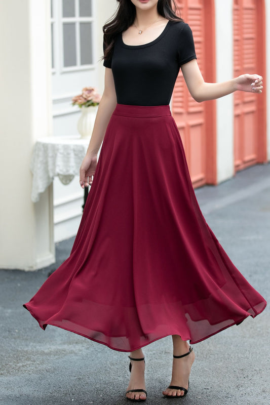 A line high waist long chiffon skirt C5037