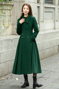 Warm green long trench wool coat C4501