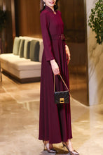 Load image into Gallery viewer, Burgundy women&#39;s v- neck long sleeved dress C4190
