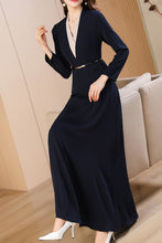 Load image into Gallery viewer, Navy blue spring and autumn V-neck long dress C4174
