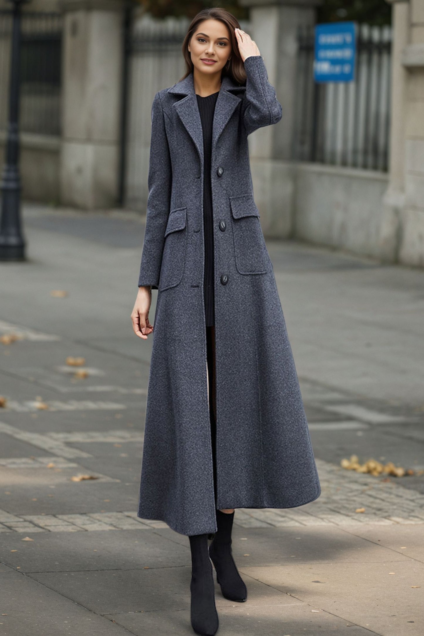 Winter warm long trench wool coat C4950
