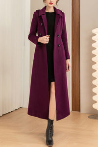 Purple winter double-breasted long coat C4146