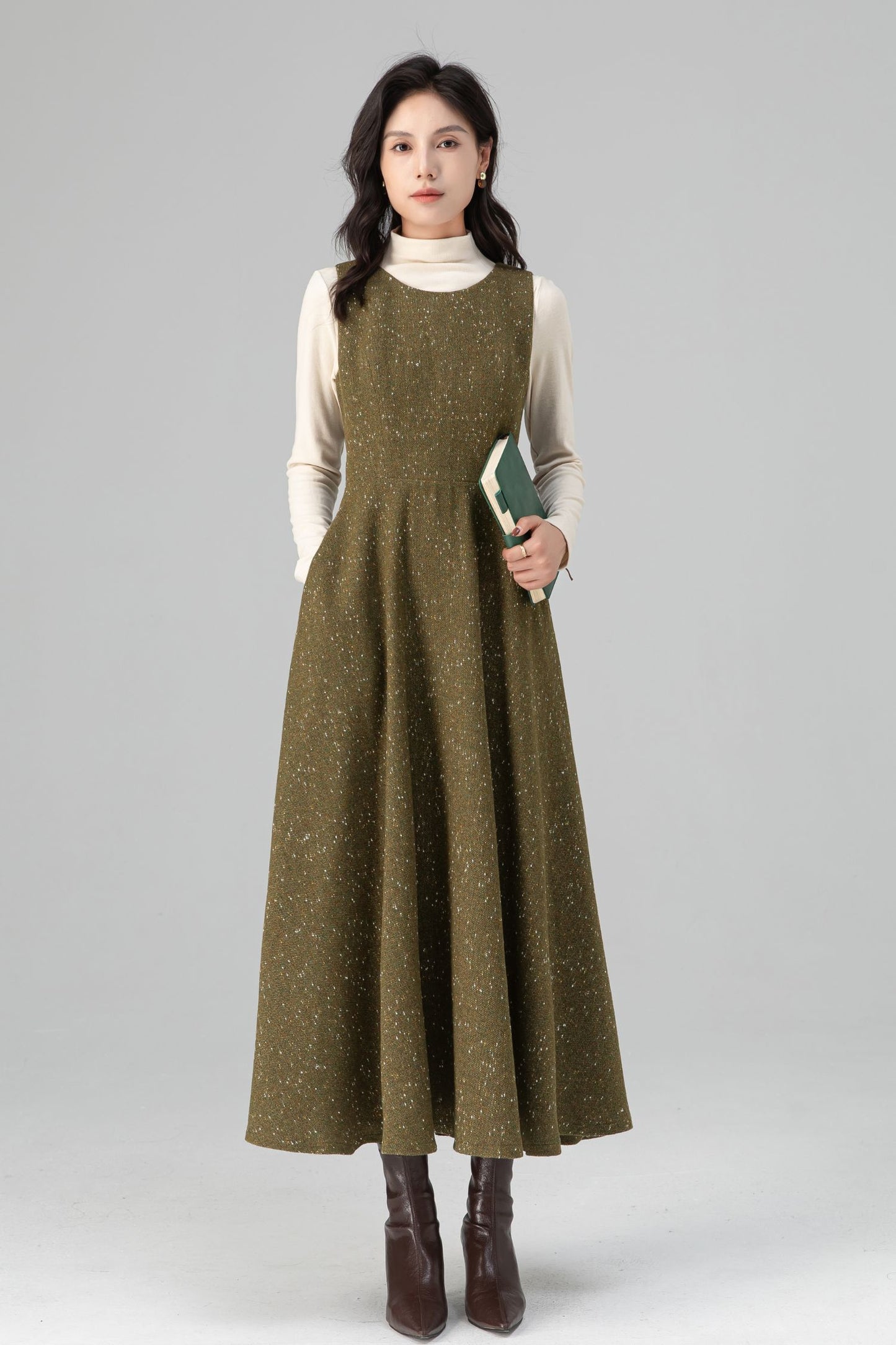 Autumn Winter Sleeveless A-Line Wool Dress C5203