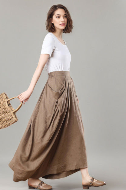 Long Asymmetrical Linen Skirt C5405