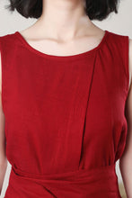 Load image into Gallery viewer, Red Sleeveless Midi Linen Dress C3262
