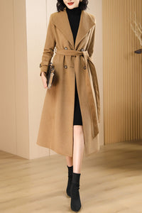 Women's Autumn and winter camel plaid coat C4216