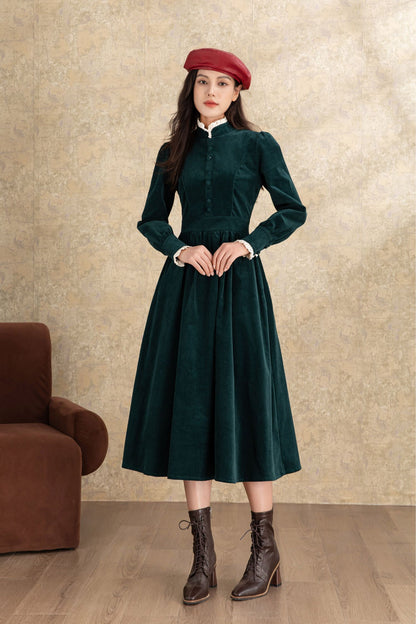 Green Corduroy Midi Dress C4464