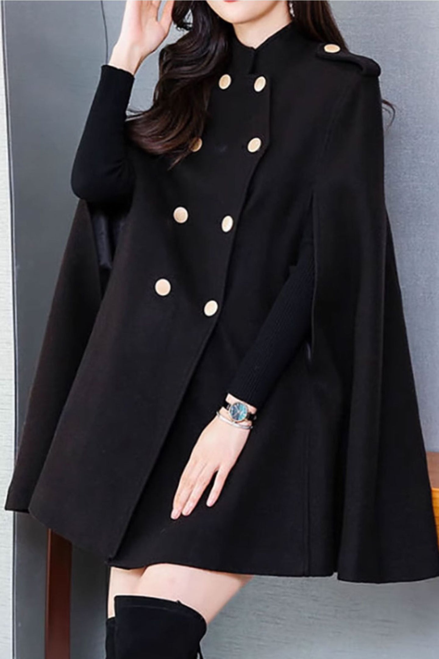 double breasted gentle loose cape coat C3655