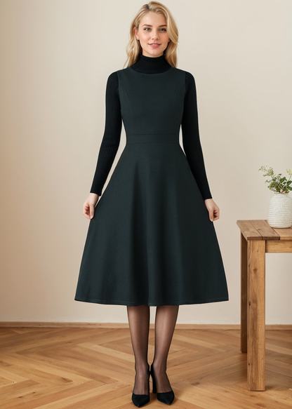 Swing Sleeveless Midi Pinafore Wool Dress C4360