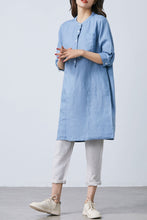 Load image into Gallery viewer, Blue Simple Linen dress C1670
