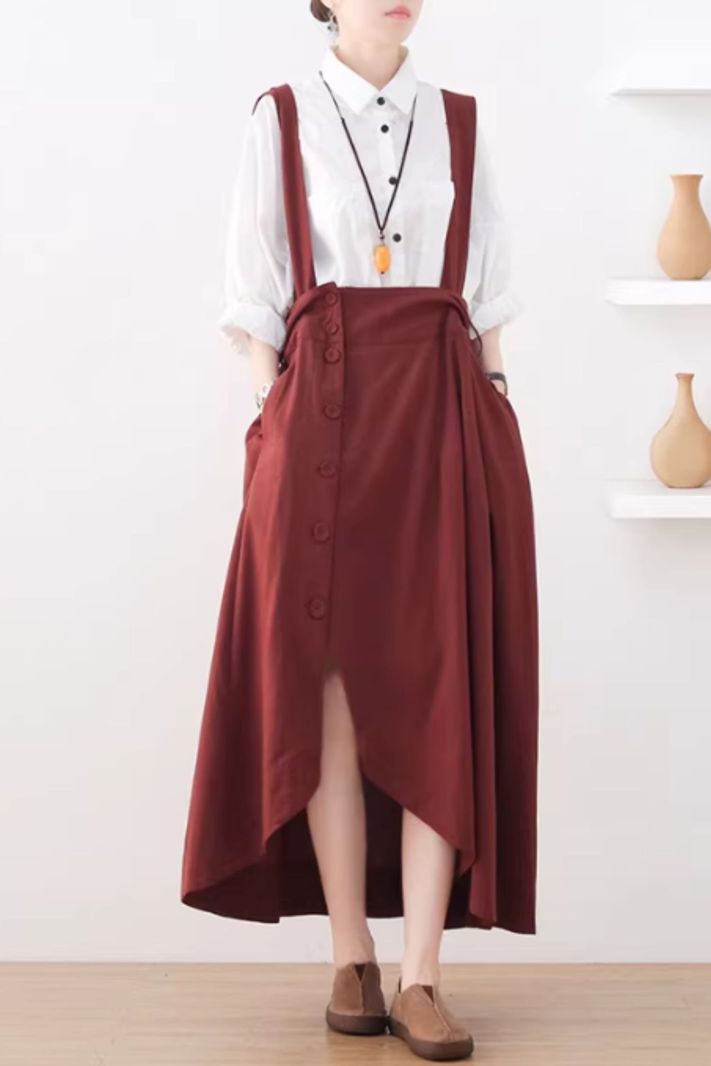 High waist irregular linen skirt women C5426