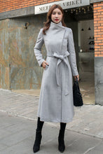 Load image into Gallery viewer, Grey Long Wool Wrap Coat Women C2575
