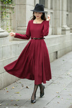 Load image into Gallery viewer, Red classic winter wool dress women C4500
