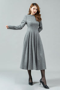 Gray swing long winter wool dress C4442