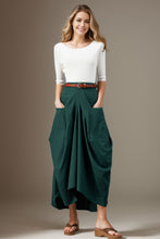 Load image into Gallery viewer, Women&#39;s Green Asymmetrical Casual Linen Skirt C4137
