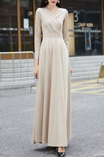 Load image into Gallery viewer, khaki spring and autumn V neck dress C4184
