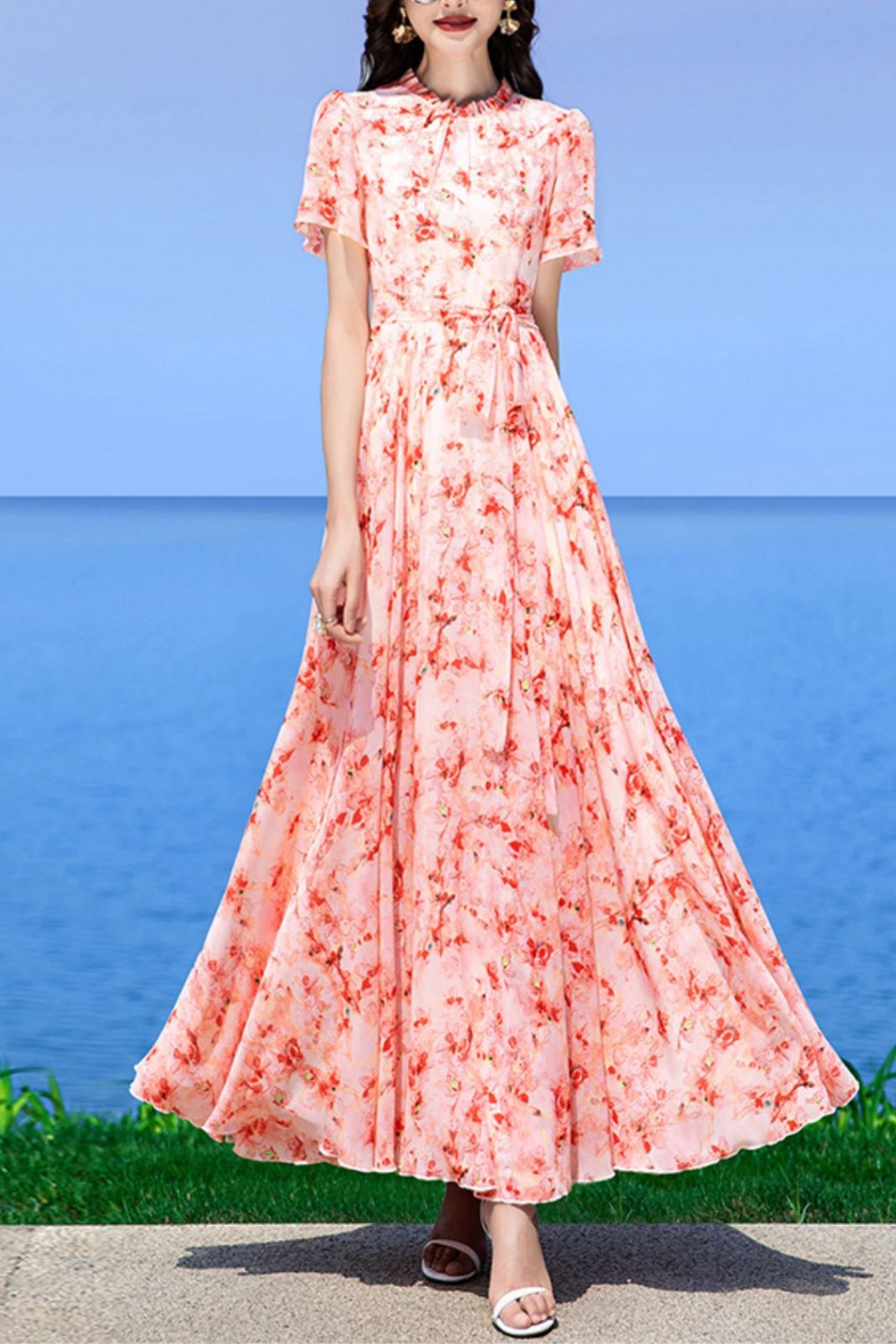 Floral summer new swing chiffon dress C3978