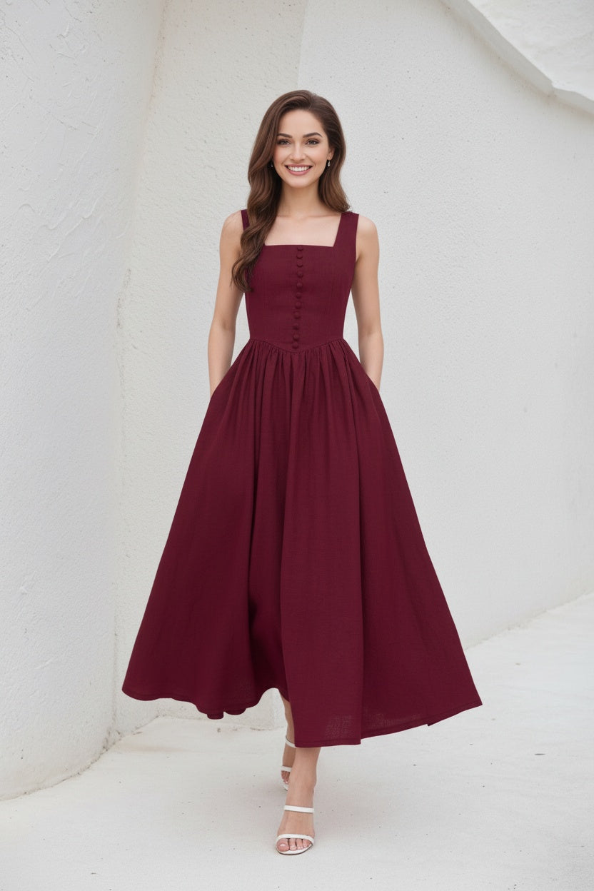 Sleeveless Linen Pinafore Dress C5412