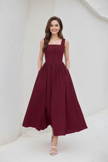 Sleeveless Linen Pinafore Dress C5412