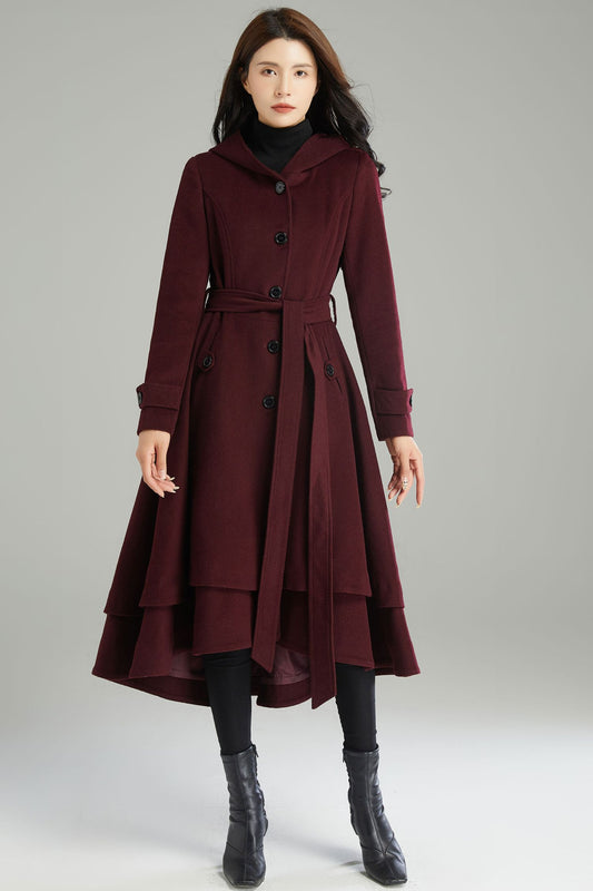 Women Long Hooded Wool Coat C2992