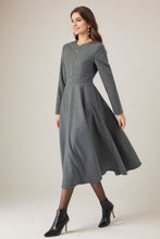 Load image into Gallery viewer, Grey Fit and Flare Wool Dress C4318
