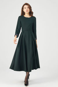 Womens Winter Green Midi Wool Dress C3682