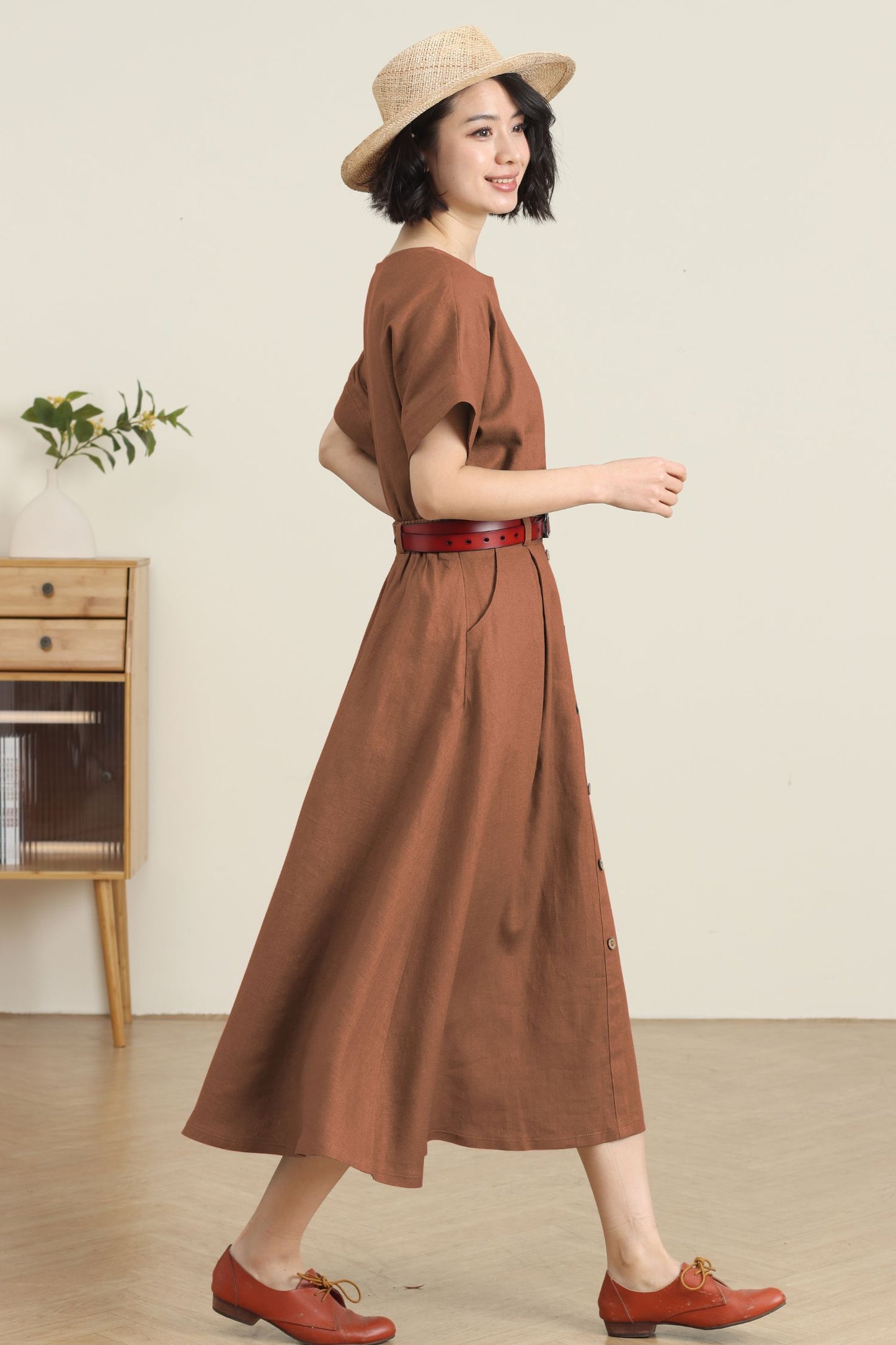 High Waisted Linen Skirt with Pockets C5455