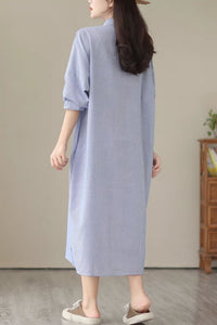 Loose fitting striple long shirt dress C4427