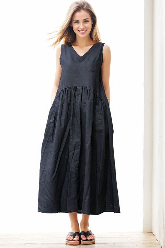 Summer Casual Black linen Dress C274