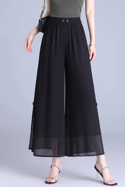 Elastic waist loose fitting chiffon pants C5022