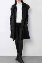 Load image into Gallery viewer, Black striple asymmetrical wool coat C4601
