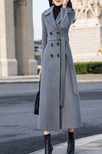 winter long grey wool coat C4149
