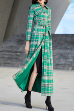 Load image into Gallery viewer, Women&#39;s Autumn and winter green plaid wool coat C4211
